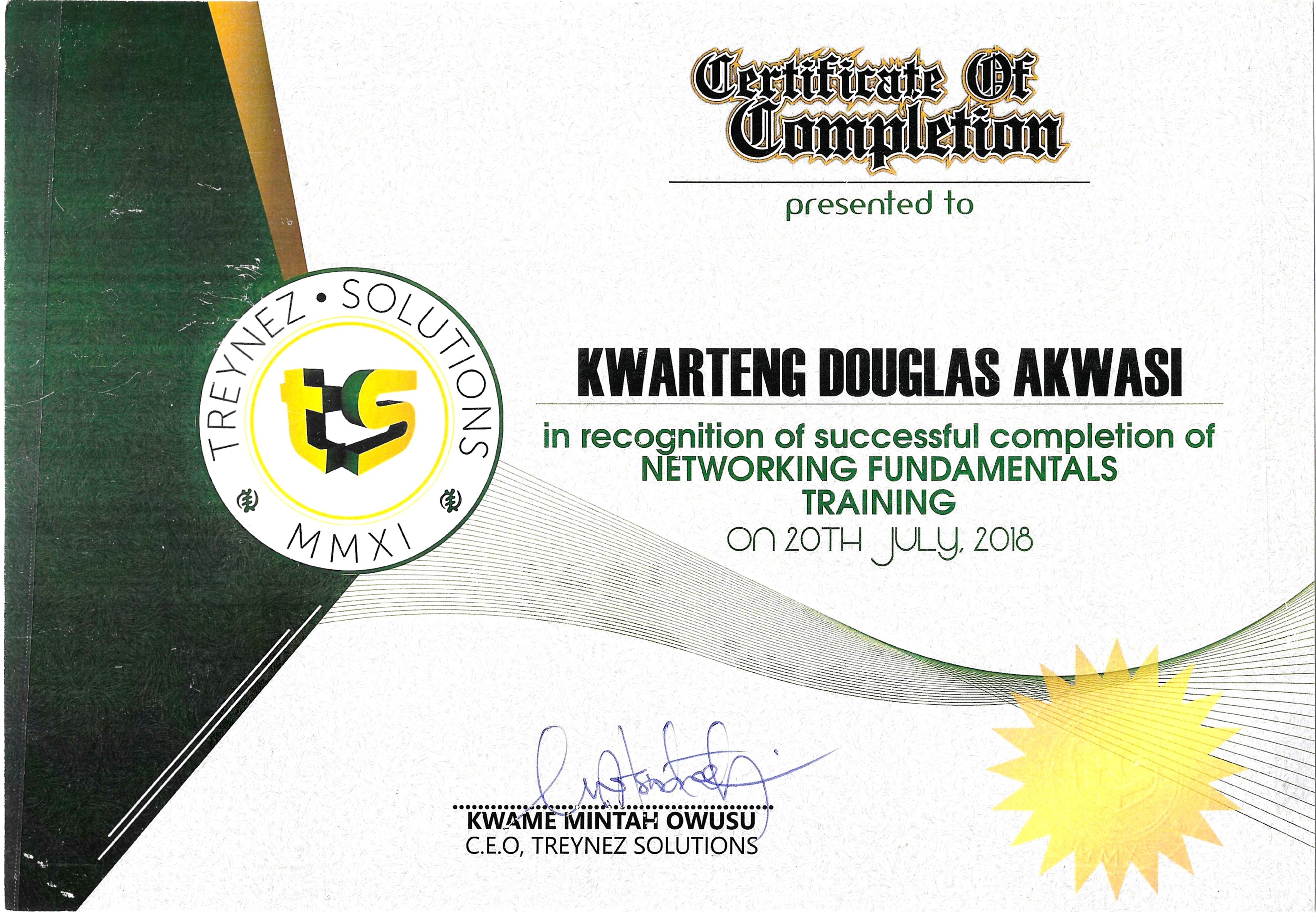 Certificate: Networking Fundamentals Training